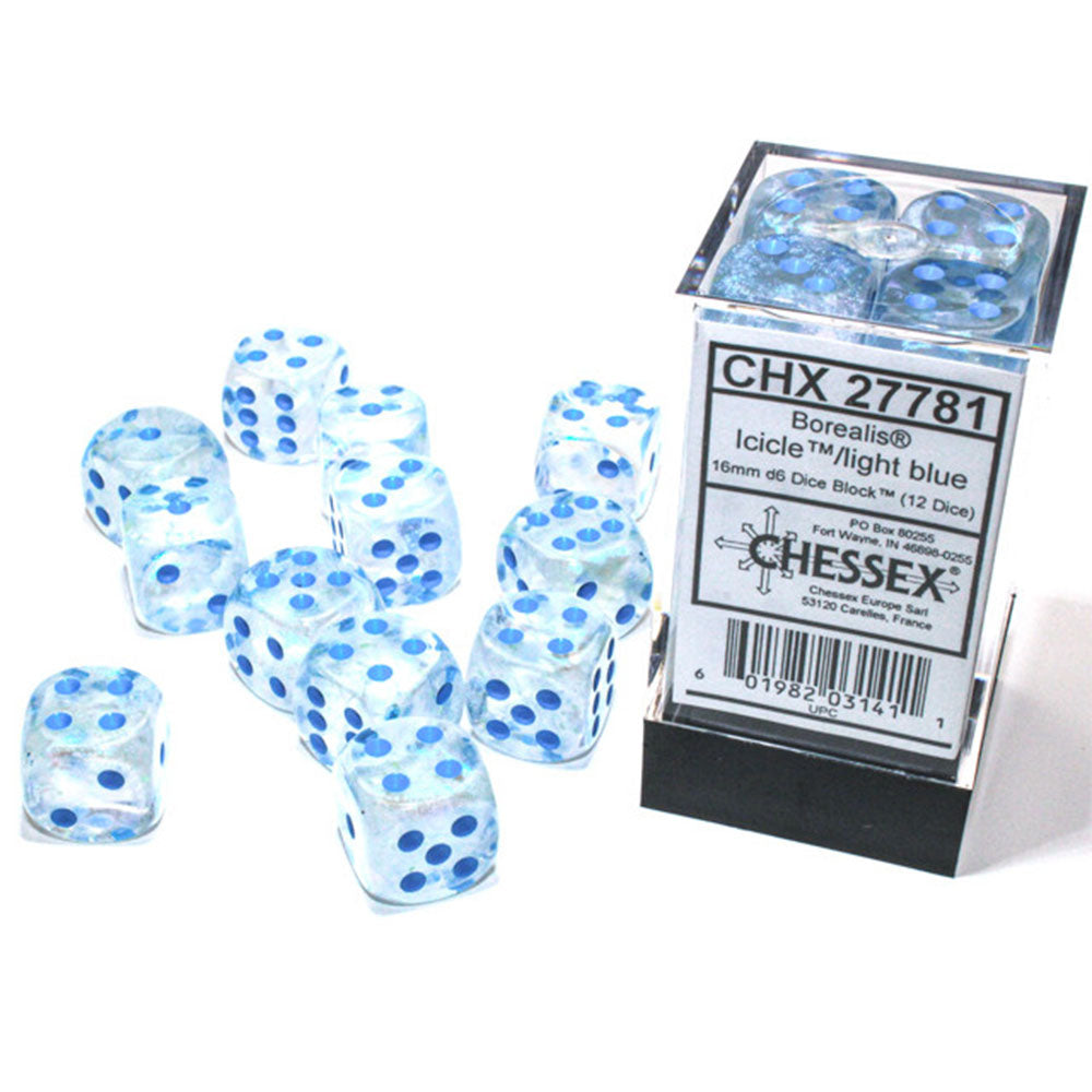 Borealis Chessex 16 mm D6 Bloque de dados luminario