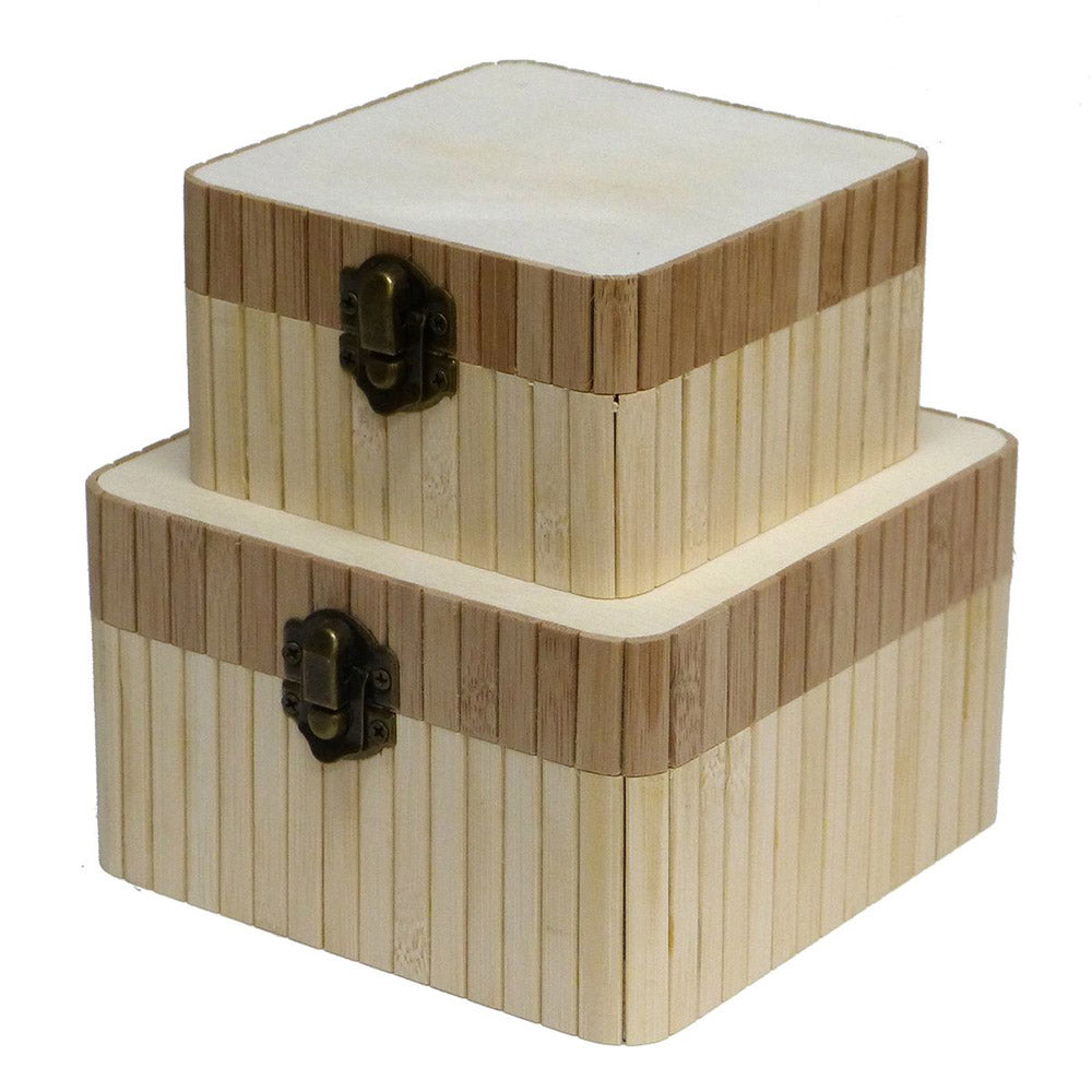 Paintable Bamboo Square Box with Catch (Set of 2)