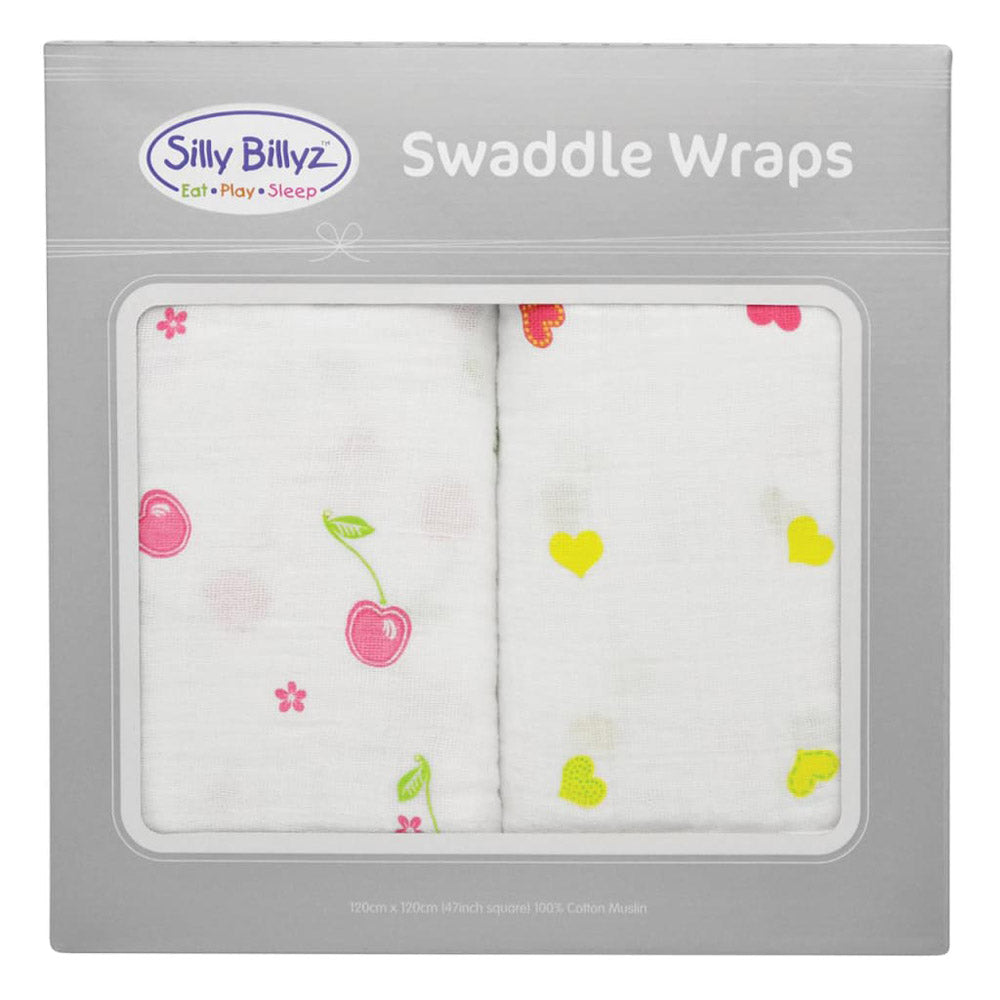 Silly Billyz Muslin Cherry Delight Swaddle Wrap 2pk