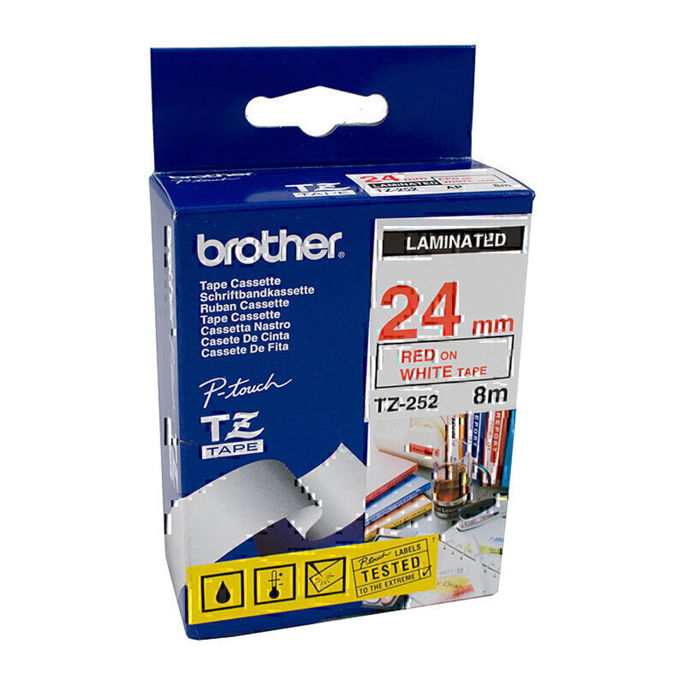 Brother Laminated Red on White Labelling Tape