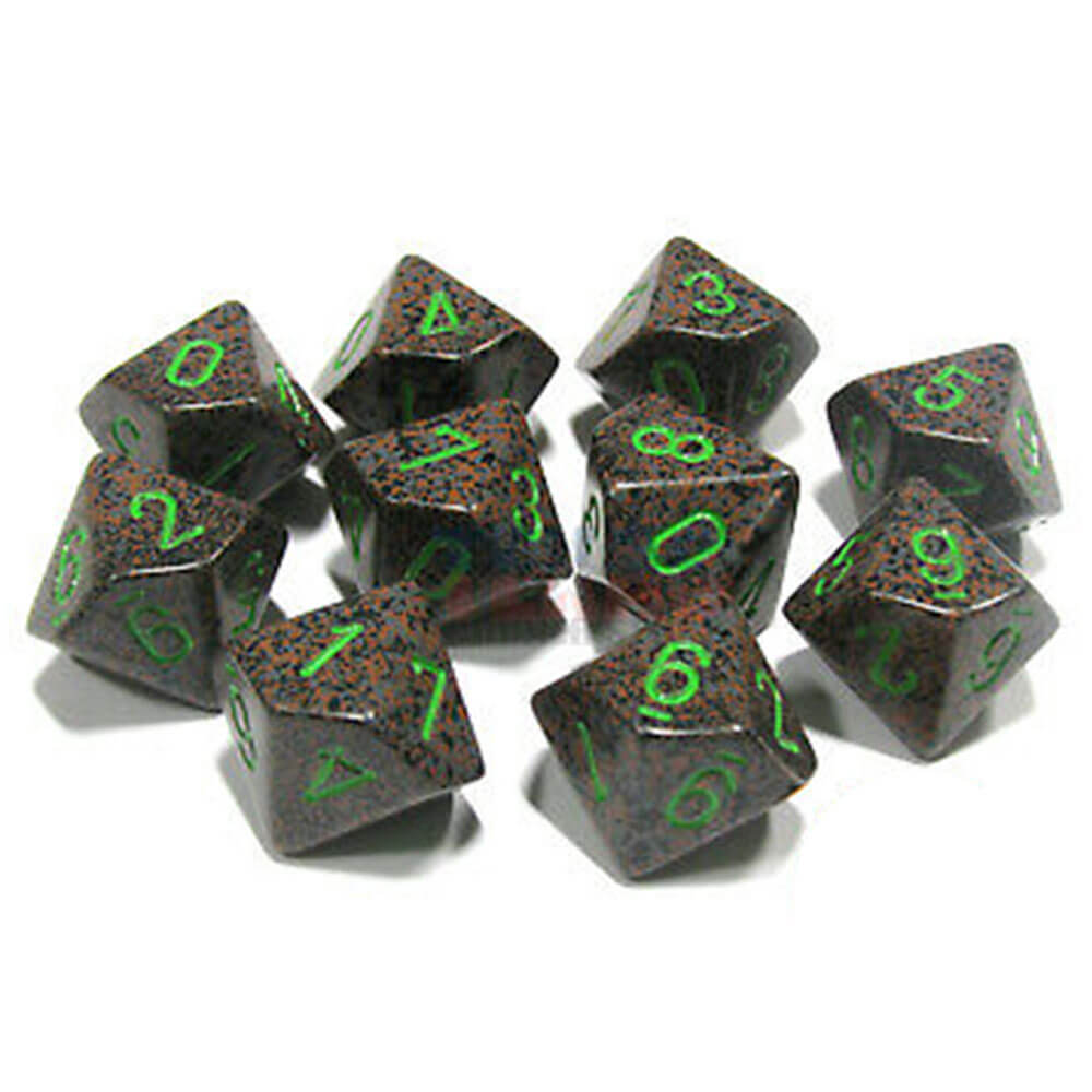 Chessex D10 Polyedrale 10-die gespikkelde set