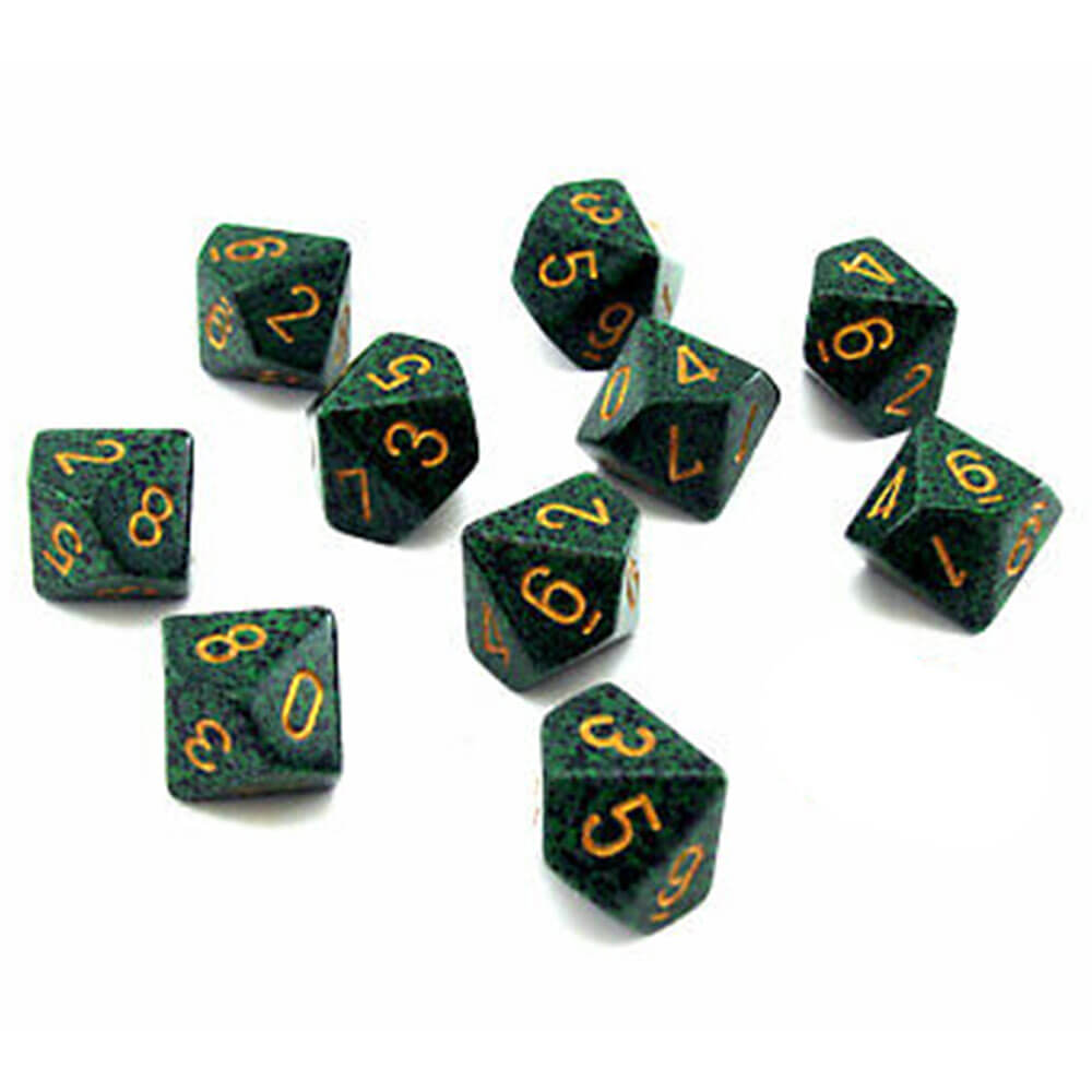 Chessex D10 Polyedrale 10-die gespikkelde set