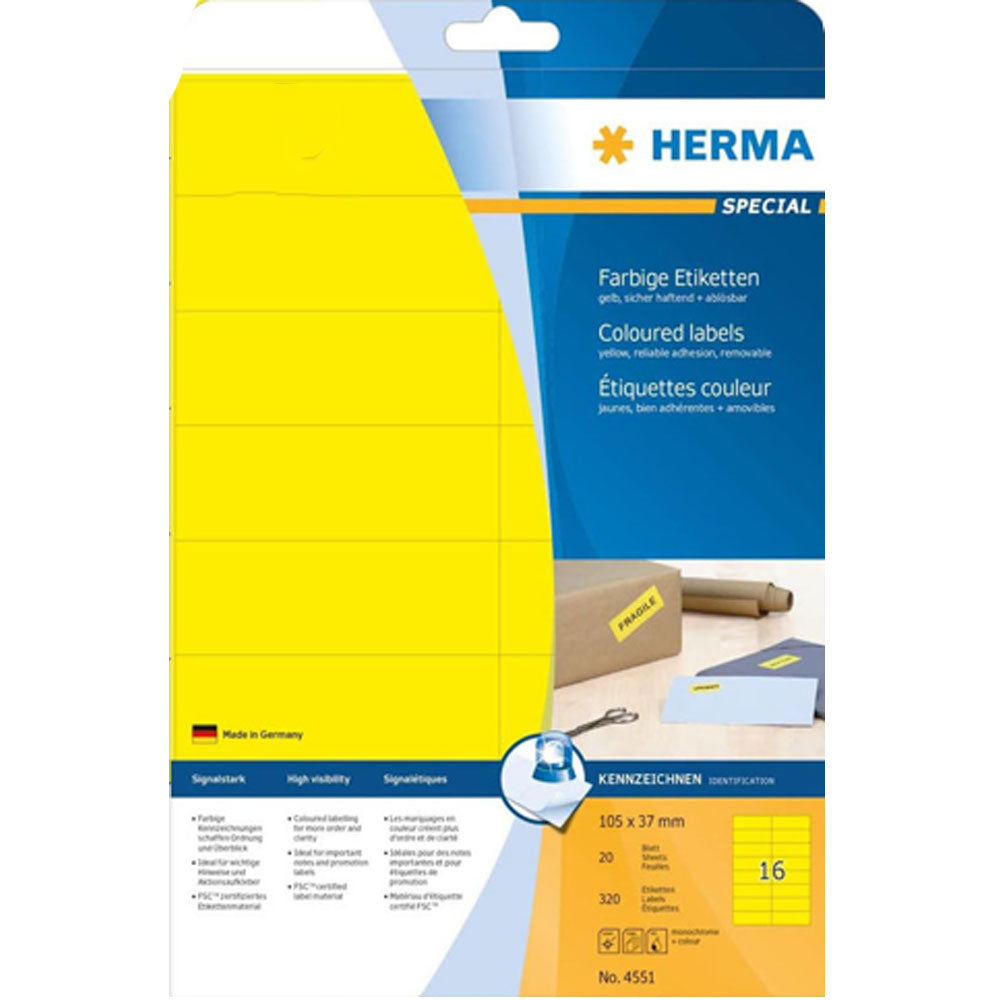 Herma Removable Colored Labels A4 20pc（105x37mm）