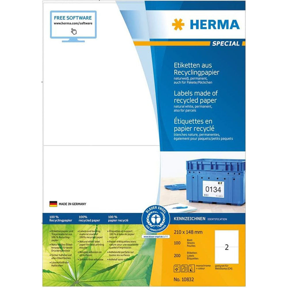 Herma genanvendte papiretiketter A4 100pc (hvid)