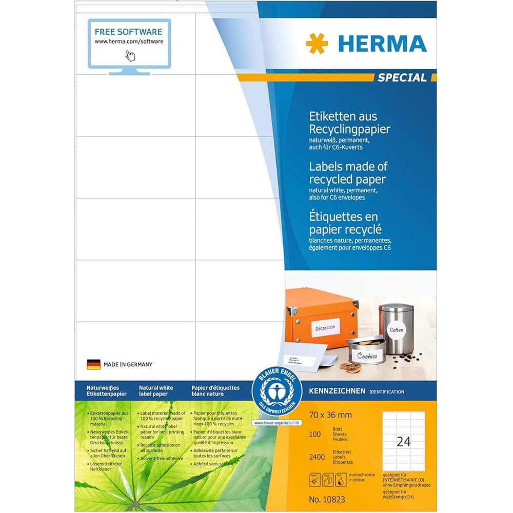 Herma genanvendte papiretiketter A4 100pc (hvid)