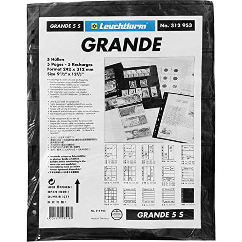 Leuchtturm Grande Plastic Fick Sheets 5pk (svart)