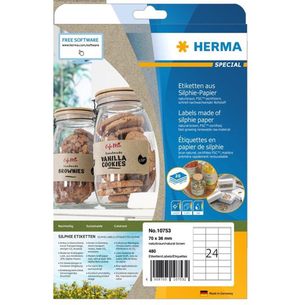 Herma Silphie Paper Labels A4 20pc (Natural)