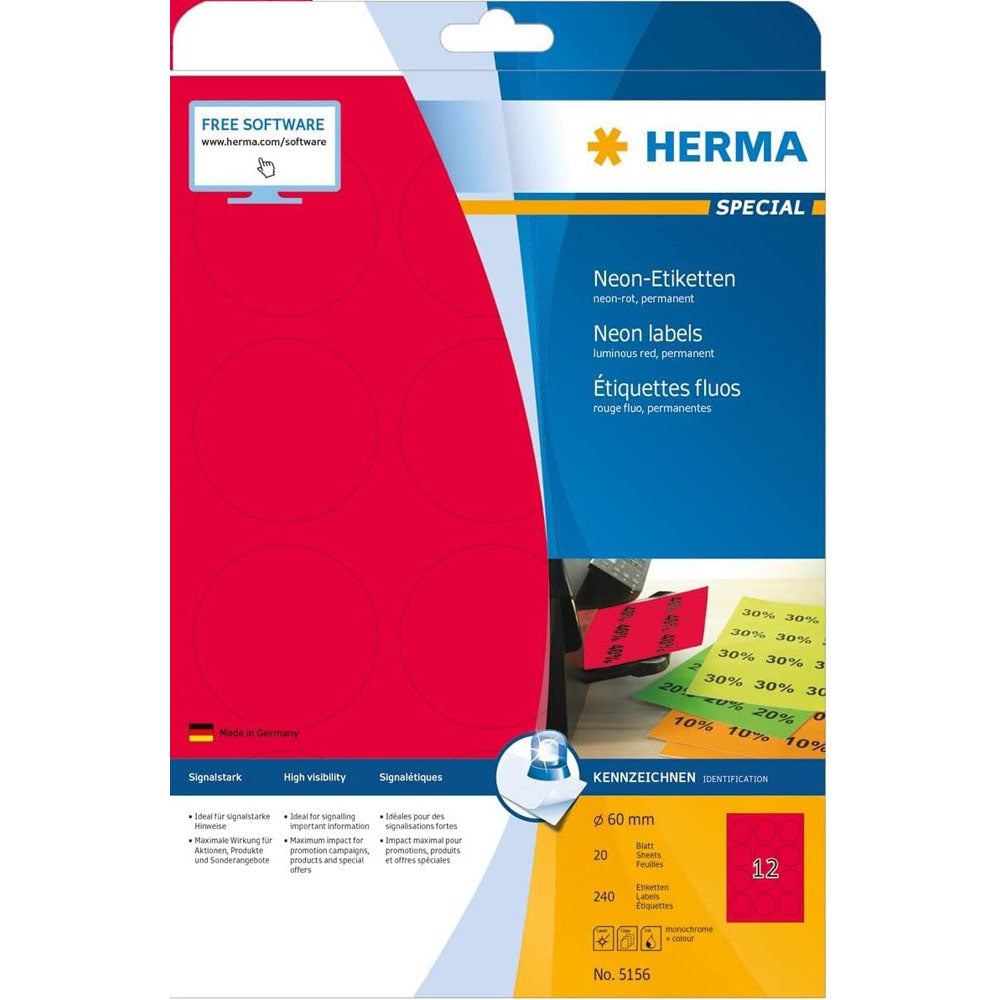 Herma Round lysende neonetiketter A4 20pc 60mm