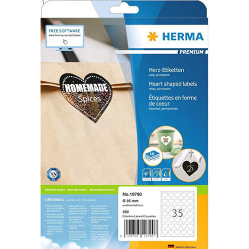 Herma Premium Heart-Shaped Labels A4 10pc