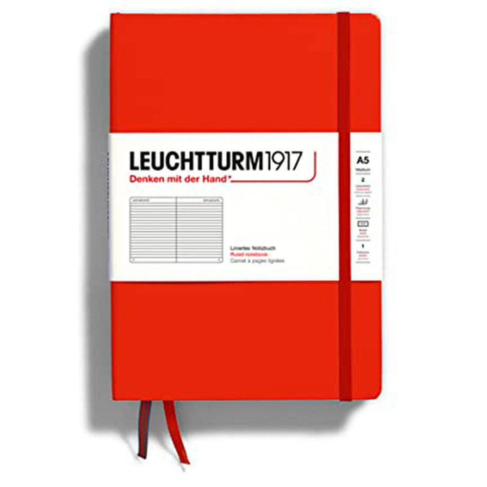 Leuchtturm twarda okładka rządzona notebookiem A5 (czerwony)