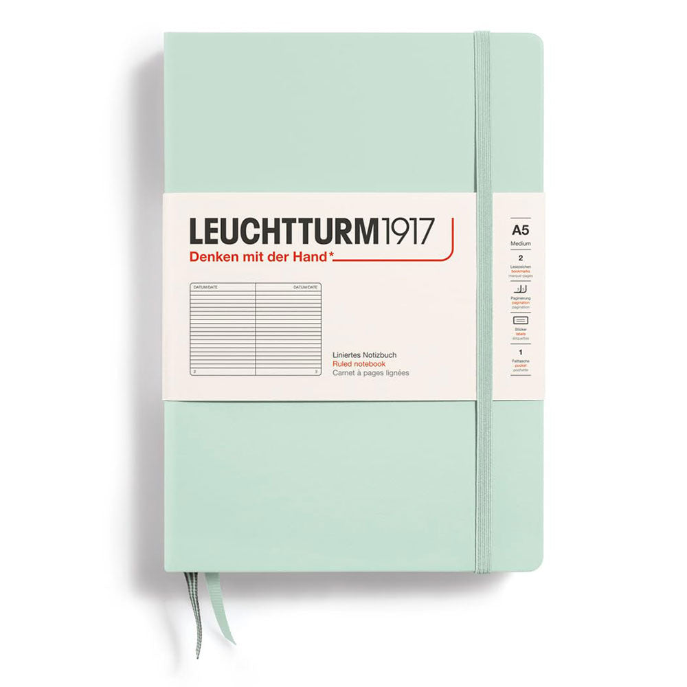 Leuchtturm twarda okładka rządzona notebookiem A5 (zielony)