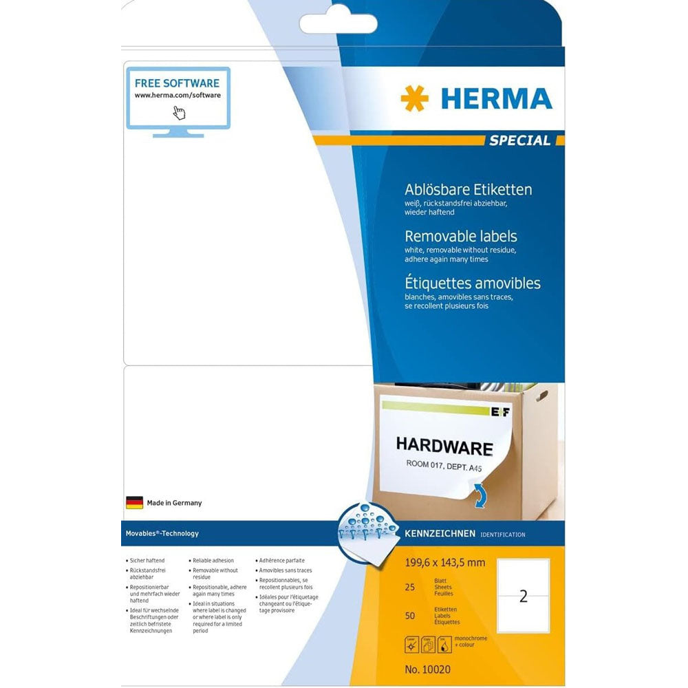 Herma avtagbara etiketter A4 25 st (vit)