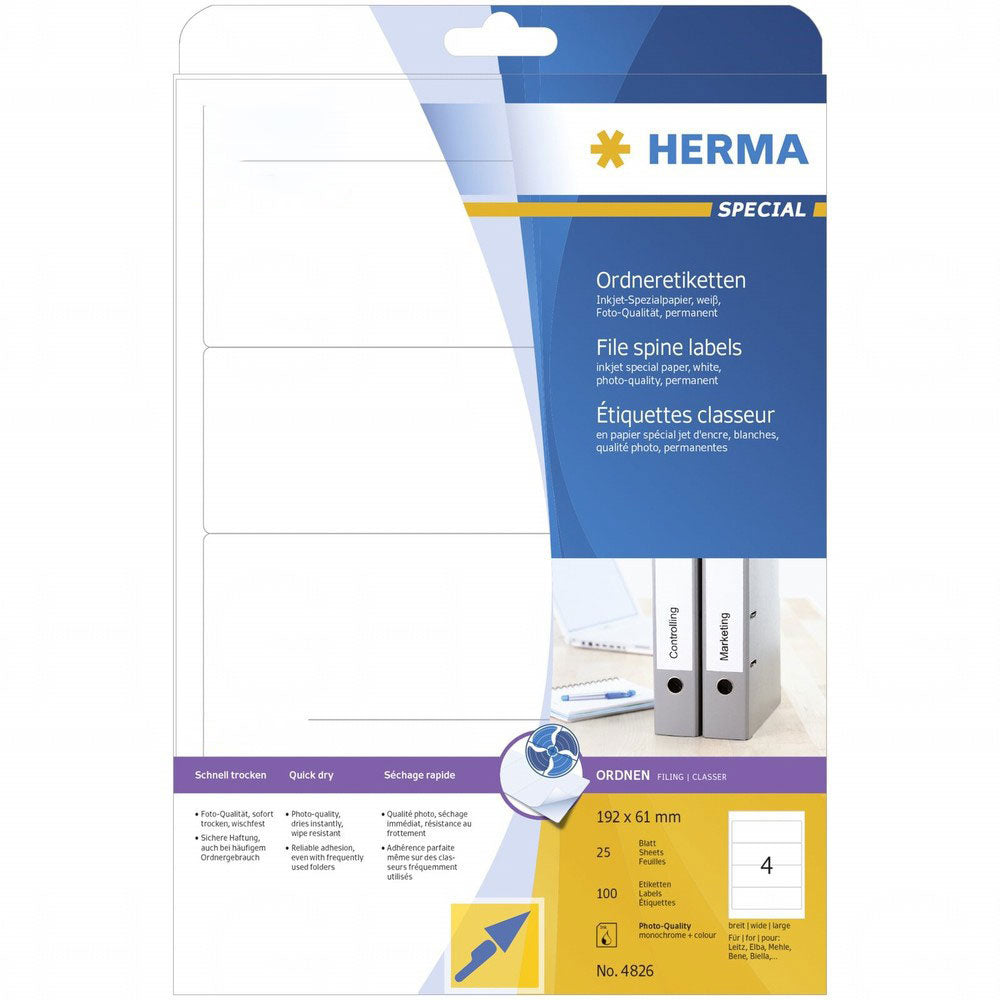 Herma File Spine Inkjet Labels A4 25pc (vit)