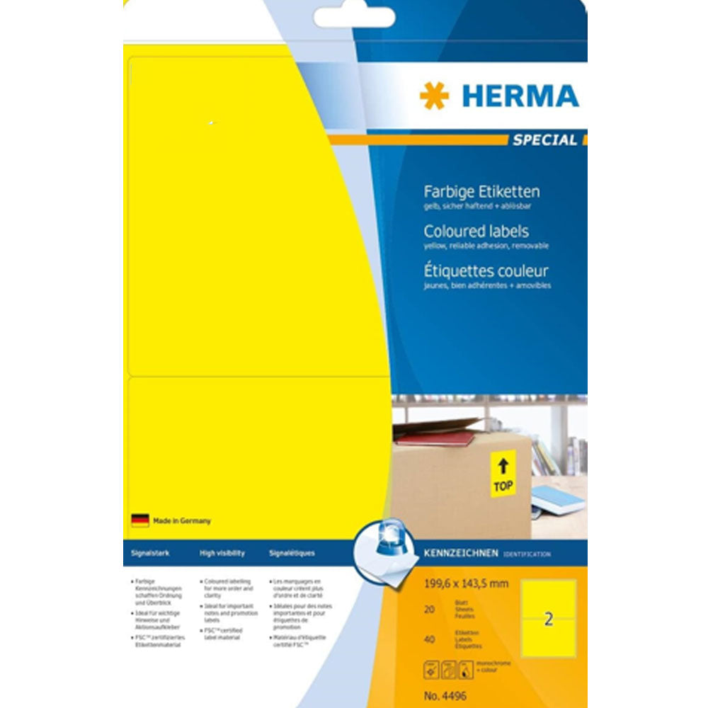 Herma Removable Colored Labels A4 20pc（199.6x143.5mm）