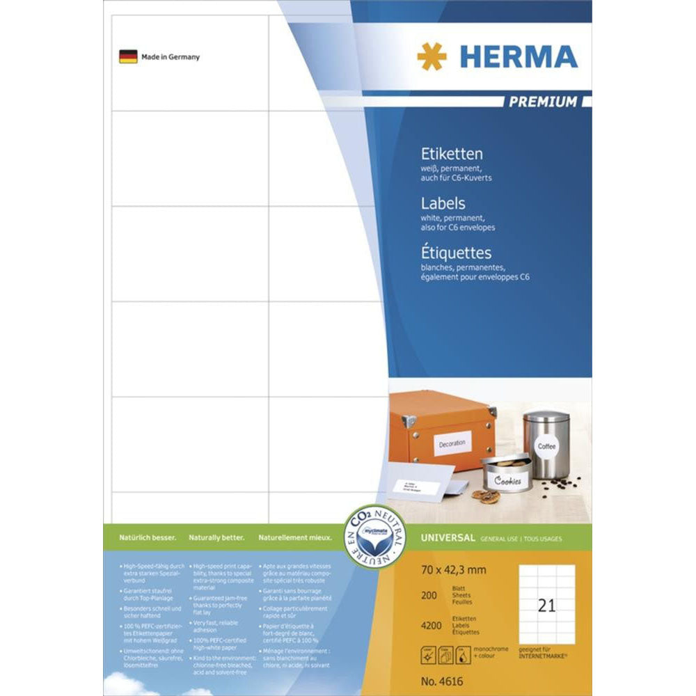 Herma Premium Labels A4 70mm 200pc