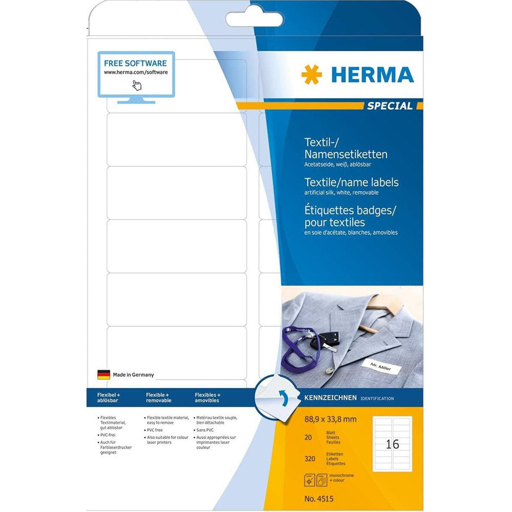 Herma Navn/tekstiletiketter A4 White (88.9x33.8mm)