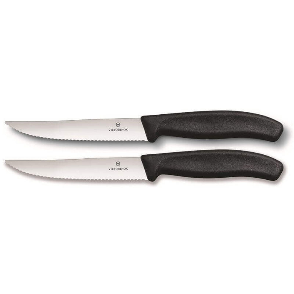 Bred bladbølget kantbiff og pizzakniv 2 stk 12cm