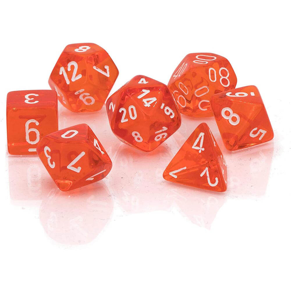 D7 die set terninger gjennomsiktig poly (7 terninger)