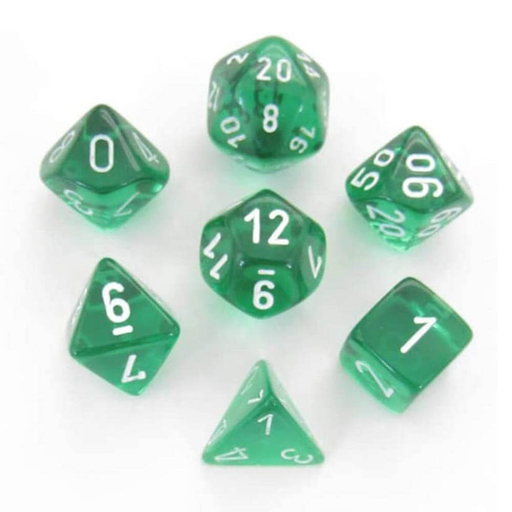 D7 Die set dobbelstenen doorzichtig poly (7 dobbelstenen)