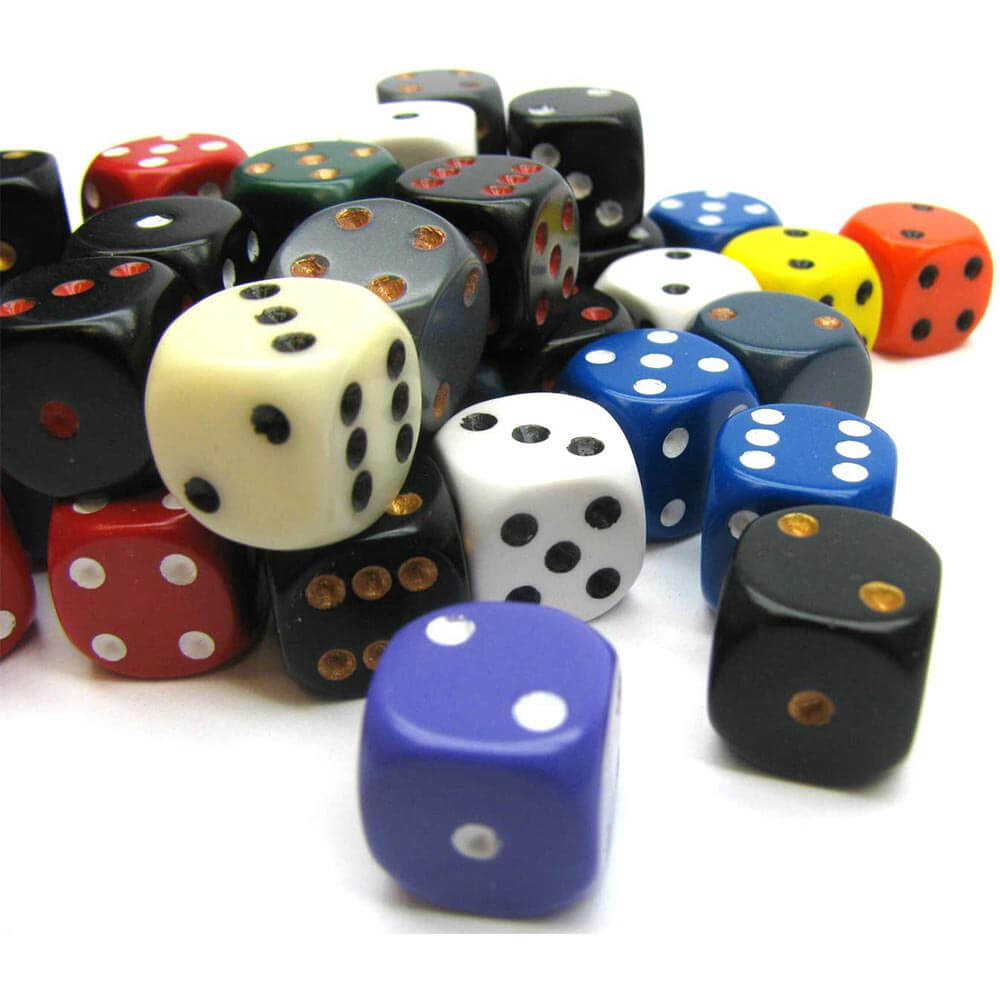 D6 DICE Assorteret Loose 12mm (50 terninger)