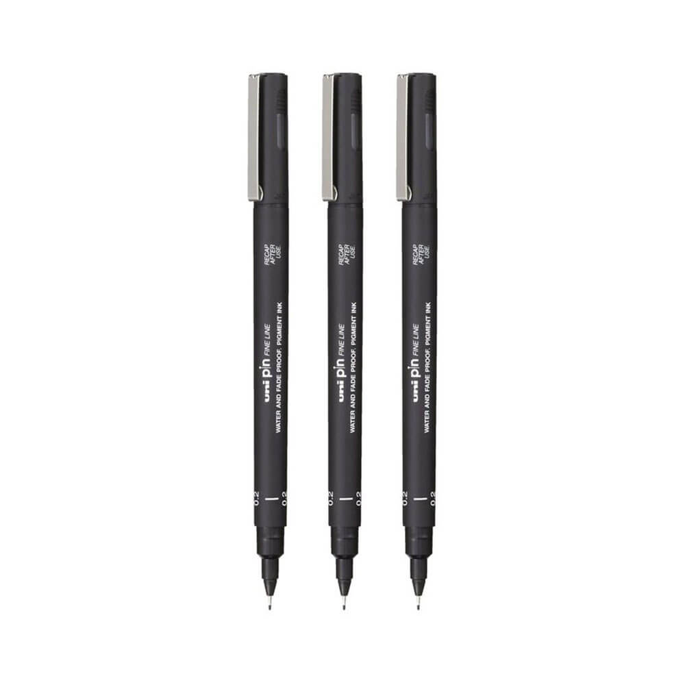 Uni-ball Pin Fineliner Pen Black (Wallet of 3)