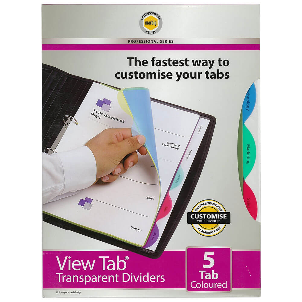 Marbig View Tab Transparent Dividers A4 (Coloured)