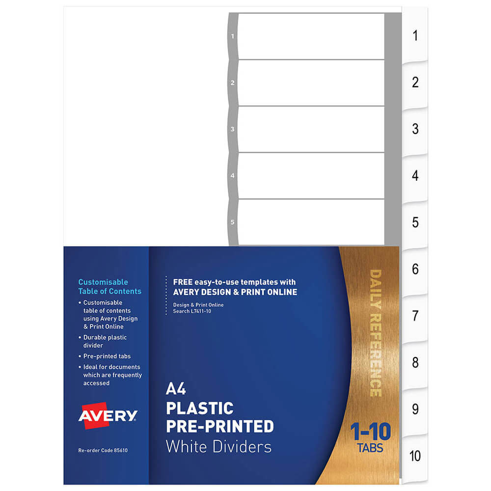 Avery Plastic Printed Dividers A4 (blanco)