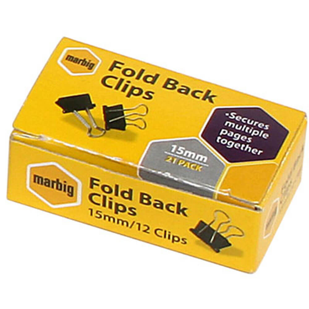 Marbig Fold Back Clips 12/Box (svart)