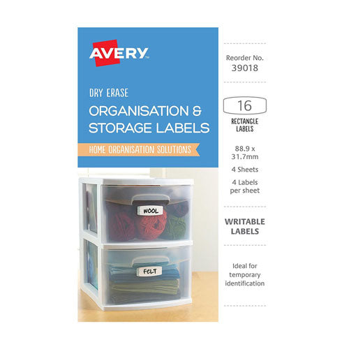 Avery Erase Organise Labels 16pcs (89x32mm)