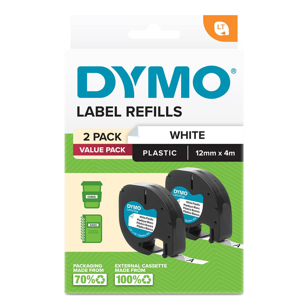 Cinta de etiqueta de plástico Dymo Letratag 12x4mm (paquete de 2)