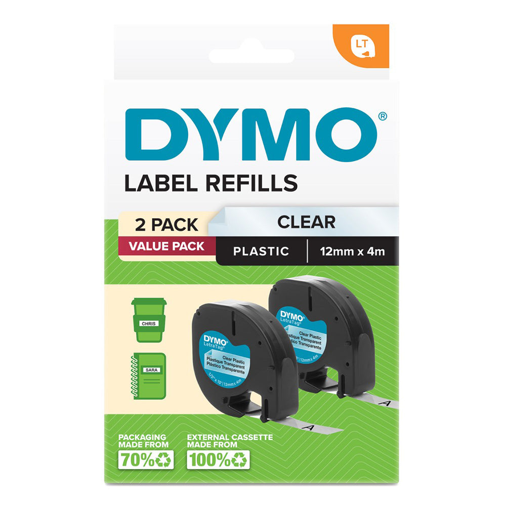 Dymo Letratag Plastic Label Tape 12x4mm (pakke med 2)