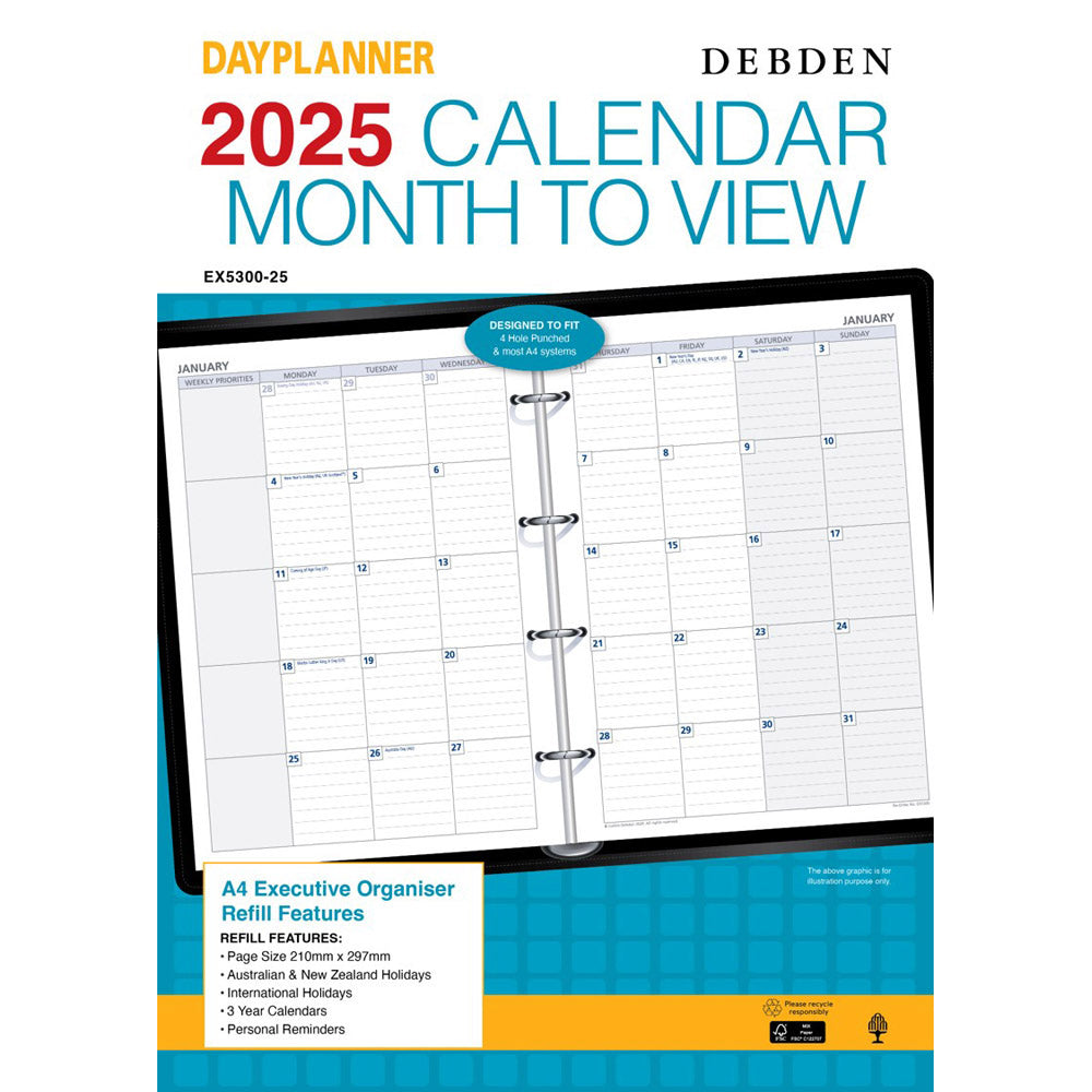 Debden Executive 4-Ring A4 2025 Dayplanner Refill