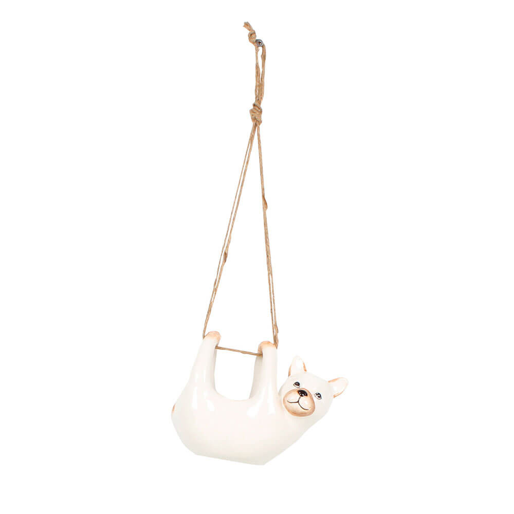 French Bull Dog Hanging Planter Dolomite Pot (17x13x9cm)