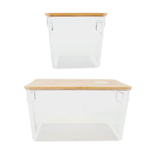 Storage Basket with Bamboo Lid (Clear)