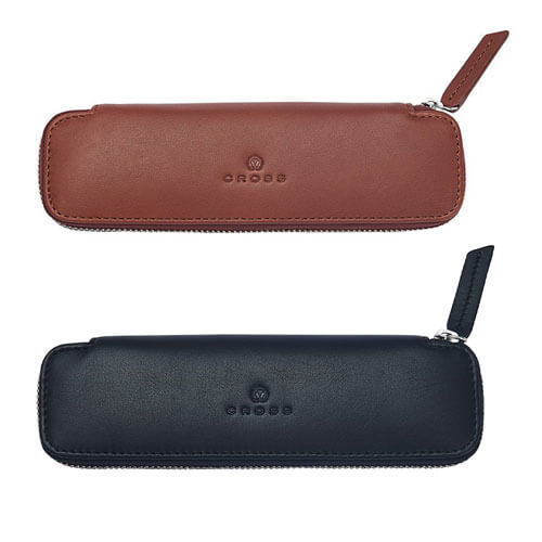 Cross Leather Double Zip Close Pen Pouch