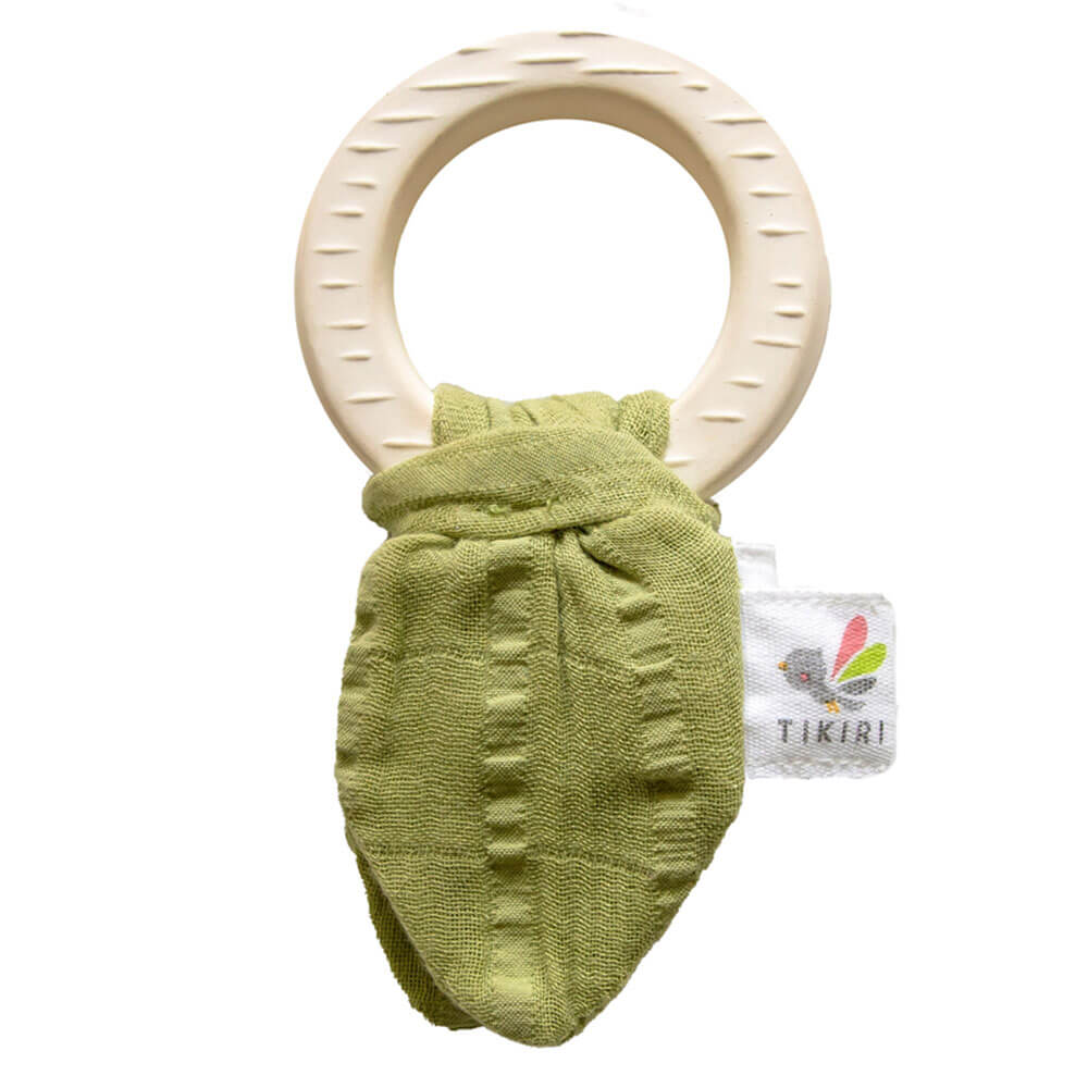 Tikiri Natural Rubber Teether avec une cravate en mousseline