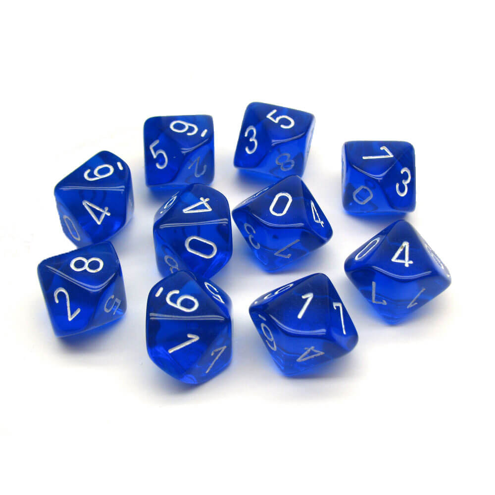 Chessex D10 Polyhedral 10-Die genomskinlig uppsättning