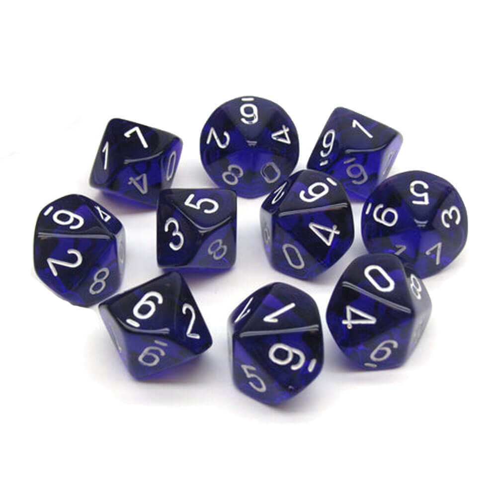 Chessex D10 Polyhedral 10-die gjennomskinnelig sett