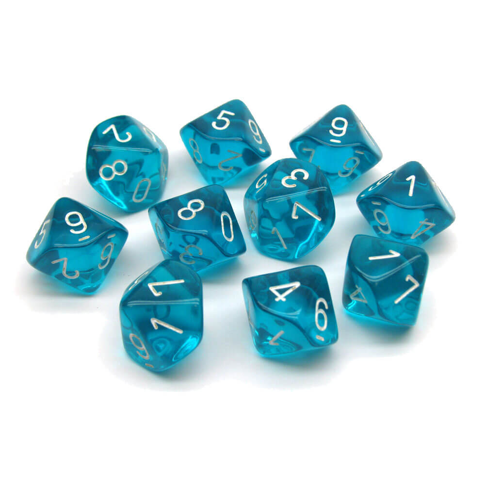 CHESSEX D10 Conjunto translúcido poliédrico de 10 moririos