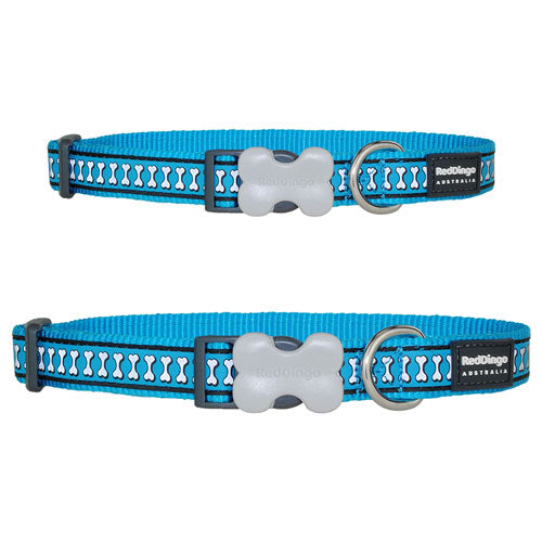 Dog Collar with Reflective Bones Design (Turquoise)