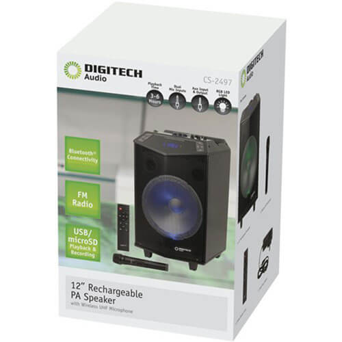 12" Rechargeable PA Speaker with Wireless Microphone