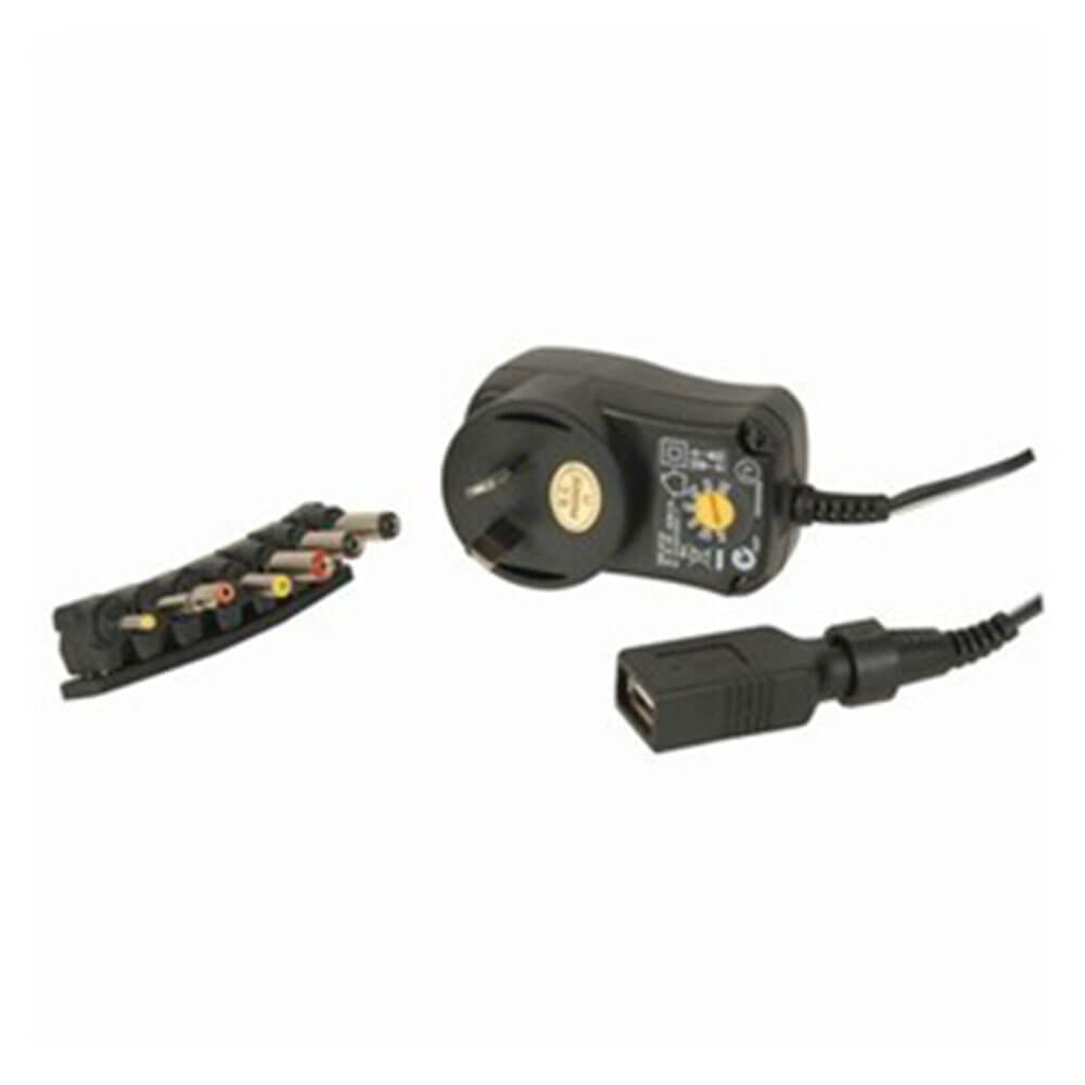 Mains Power Adapter met 7 pluggen en USB (3-12VDC)