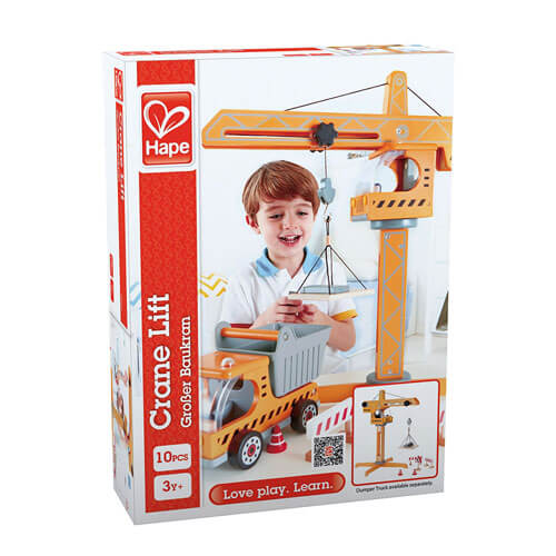 Hape Crane Lift Wooden Toy Construction Site Play Set