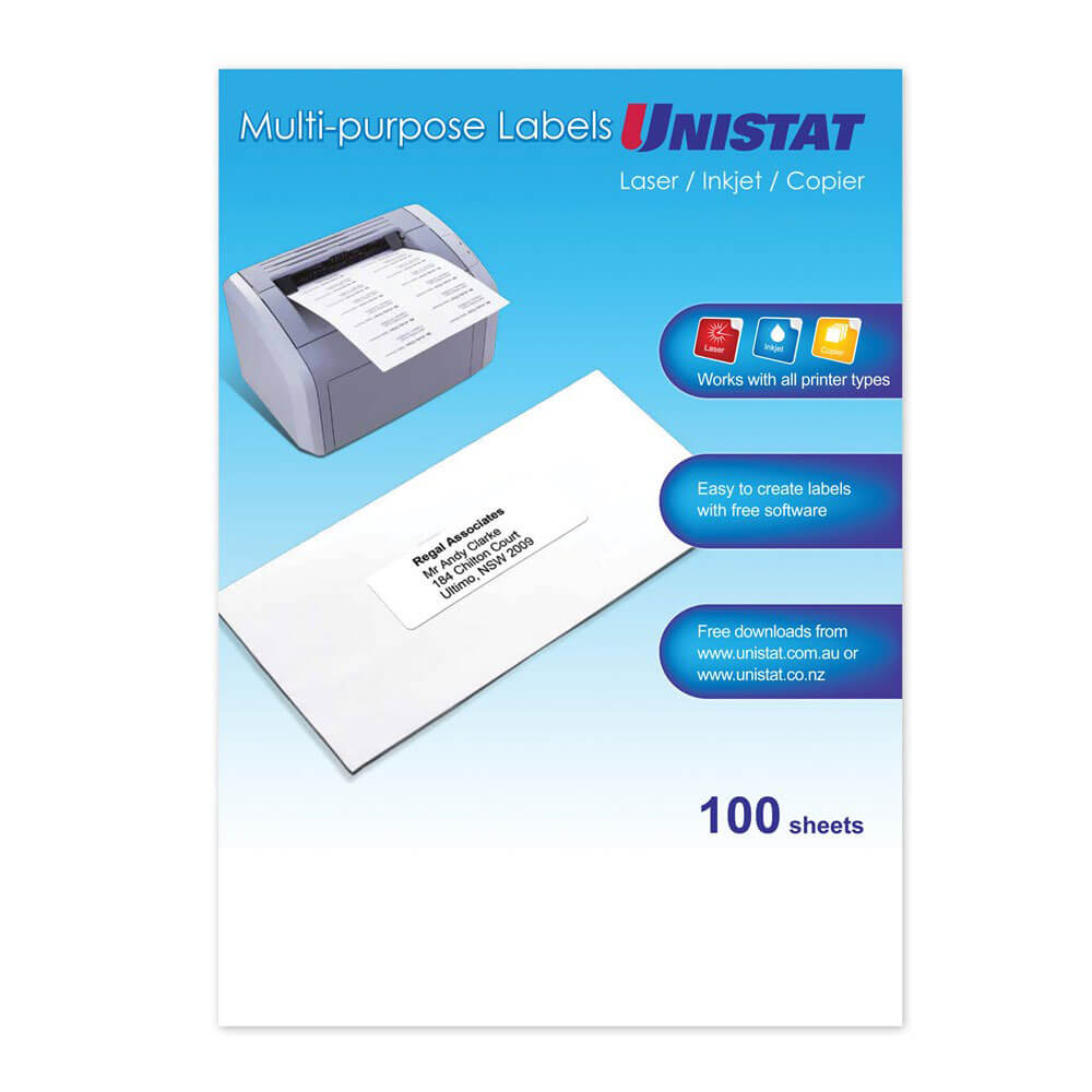 Unistat Laser/Inkjet/Copier Etichetta 100pk