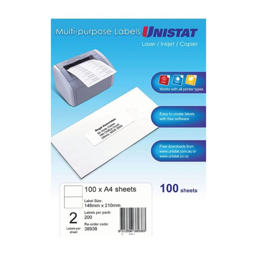 Unistat láser/inyección de tinta/etiqueta de copiadores 100pk