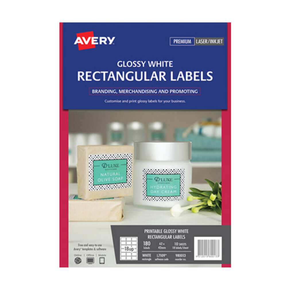 Avery rektangel glansetiketter 10pk hvid