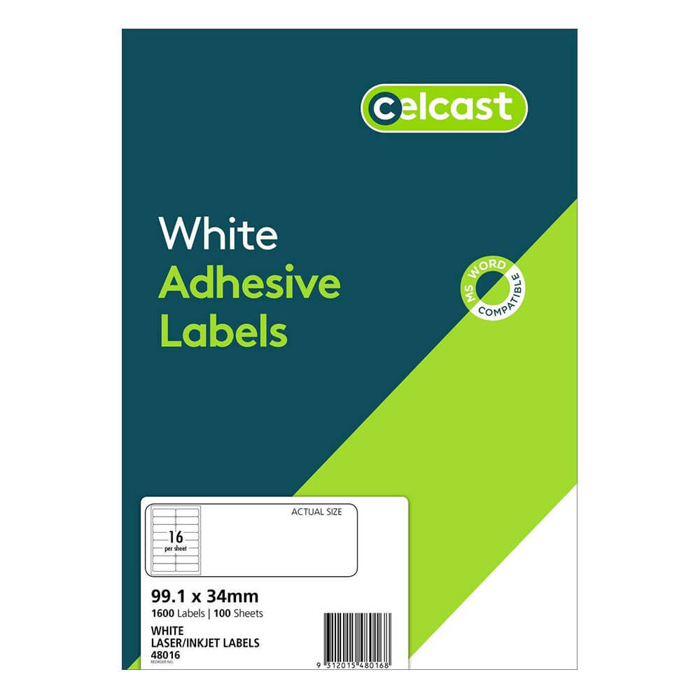 Celcast láser/etiquetas de inyección de tinta blanca (100pk)