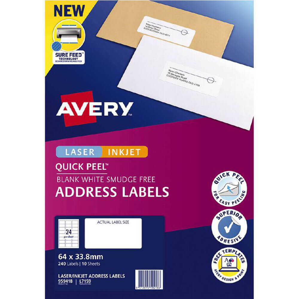 Avery Laser InkJet Rótulos de endereço de casca rápida