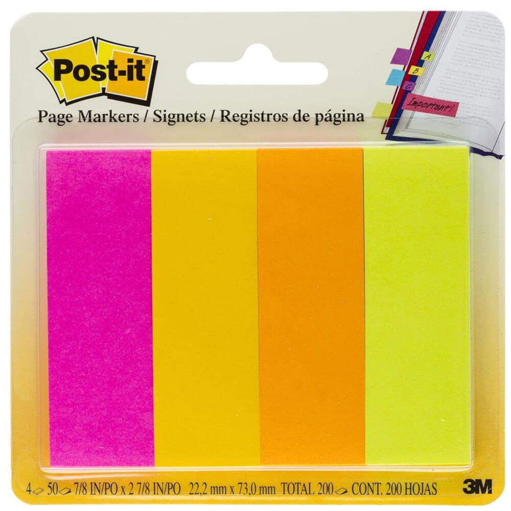 Post-it-Seitenmarkierungen 200 Blätter 22x73mm (4 Farben)