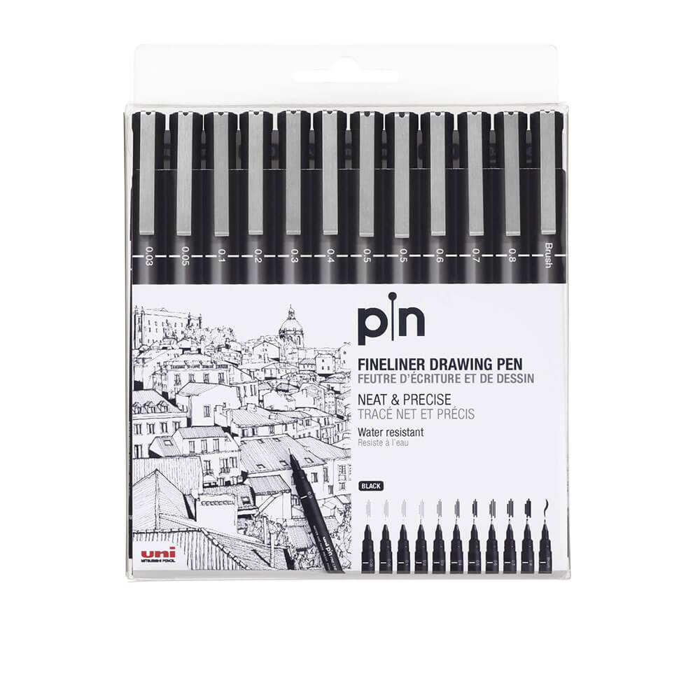 Pen sur une ligne fine du stylo 12pcs (noir)